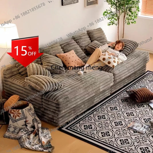 zS173Furniture Living Room Vacuum Compression Washable Corduroy Modern Boneless Couch Sofa Comprimido