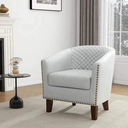 Modern Club Armchair - Comfortable Faux Leather Barrel Chair with Nailhead Trim for Living Room, Stylish Upholstered Single Sofa