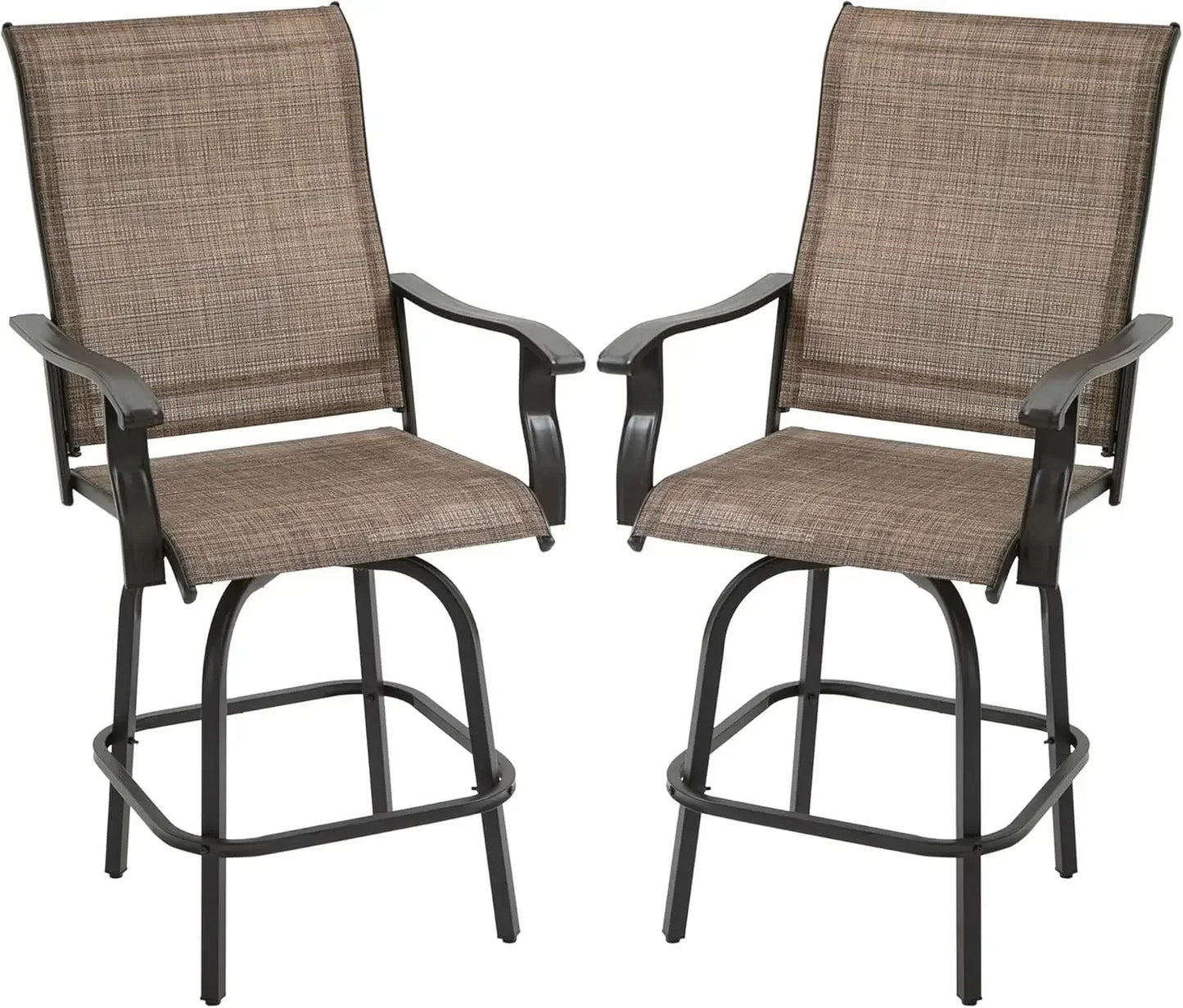 Set of 2 Outdoor Swivel Bar Stools with Armrests, Bar Height Patio Chairs with Steel Frame for Balcony, Poolside, Backyard