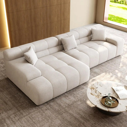 120" Tufted L-Shape Sectional Sofa Deep Seat Oversized Chaise Living Room White Customized