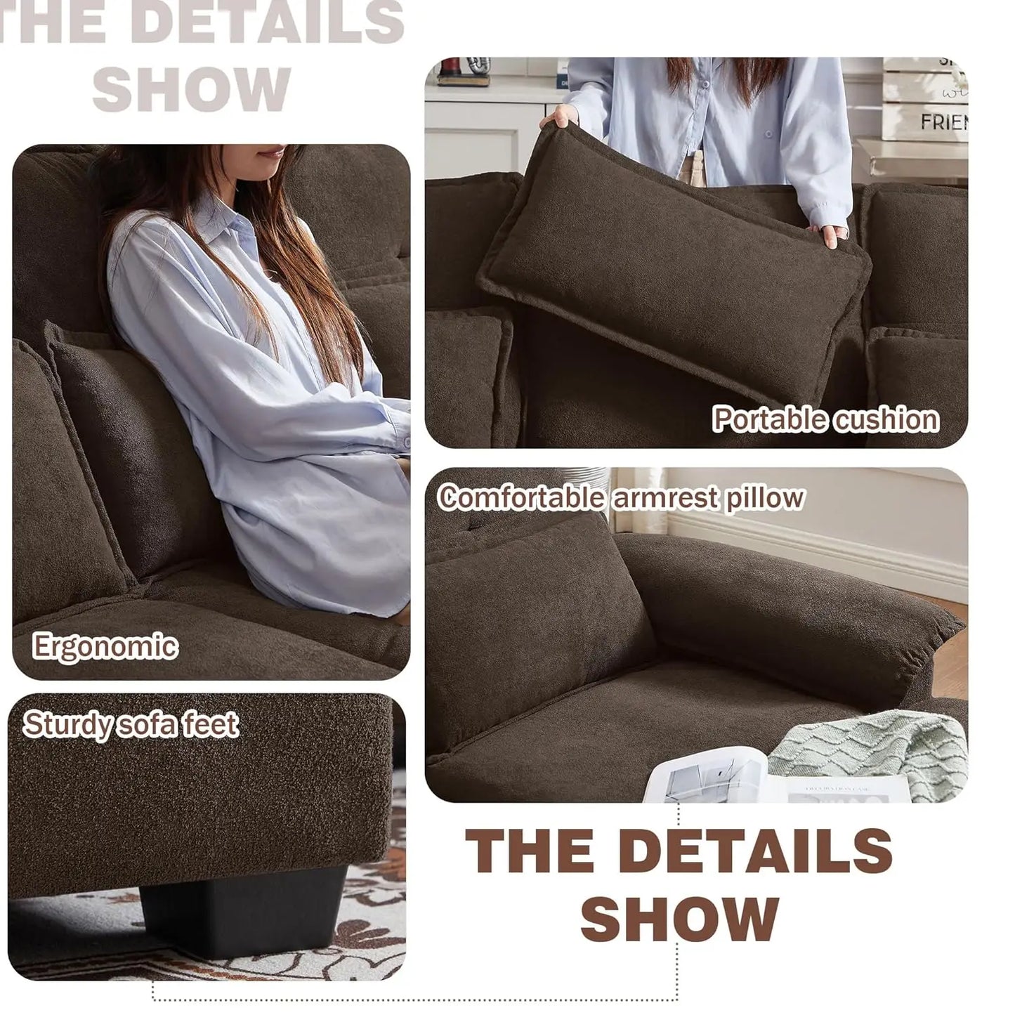 110" Convertible Sectional Sofa, U Shaped Comfy Cloud Couch With Double Chaise And Padded Armrests, Modern Upholstered 4 Seater