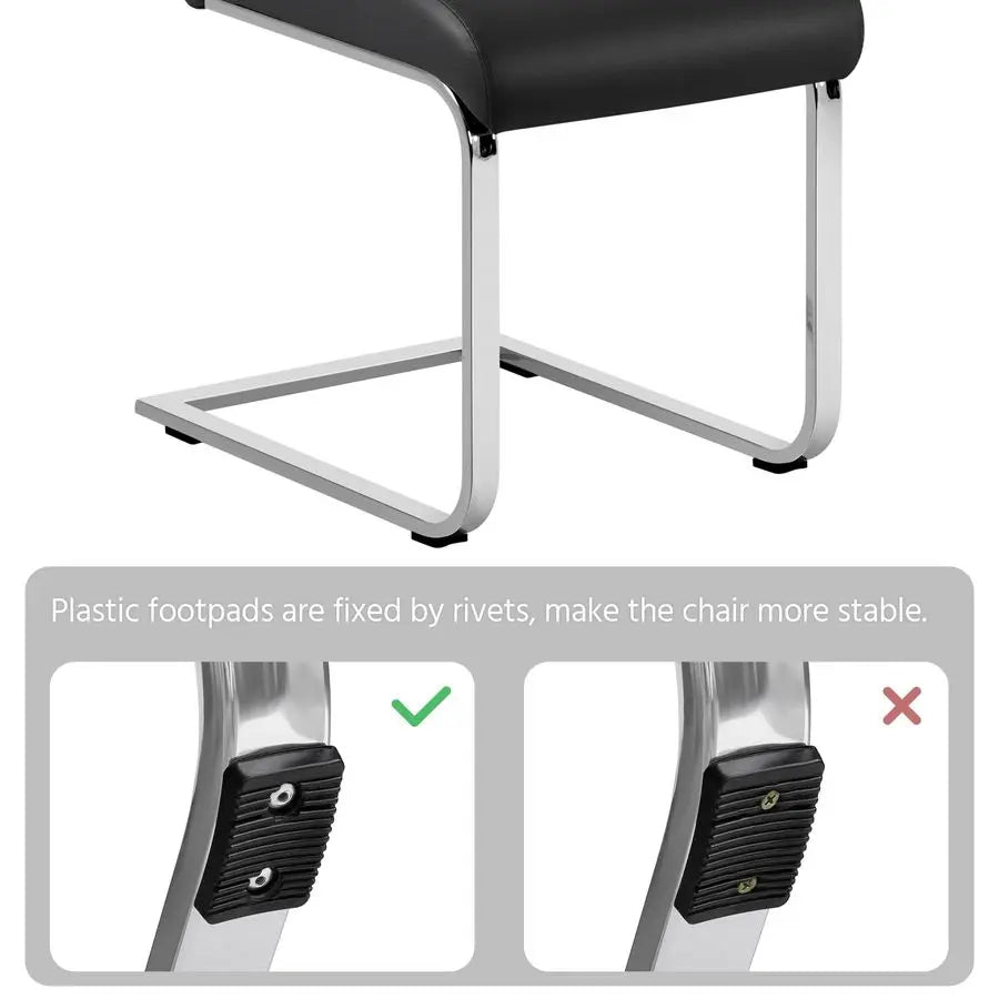 Dining Chairs Modern Leather High Back Dining Room Chairs with Metal Legs Home Kitchen Furniture Black, 2PCS