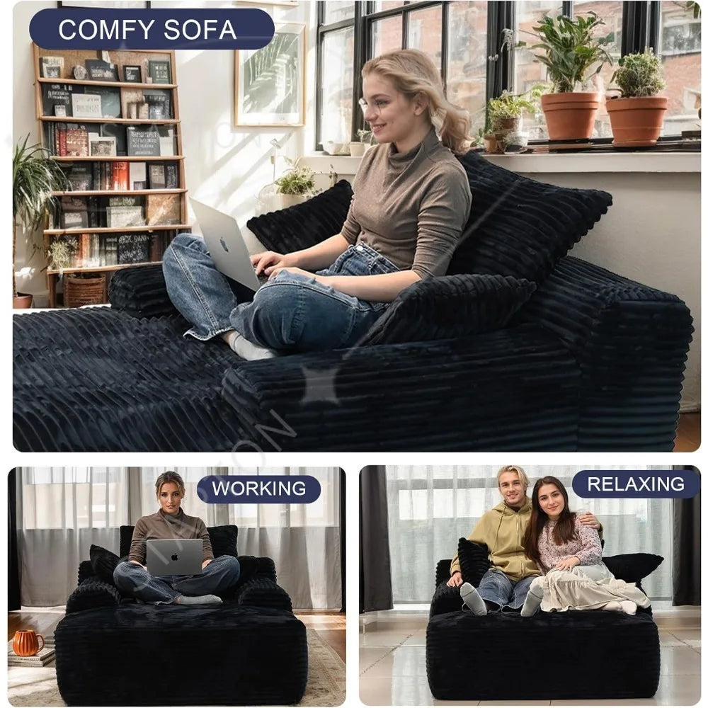 67 Inch Chair, Cloud Comfy Couches Sofa Beds, Chaise Lounge Reading Chairs for Bedroom with Double Armrests