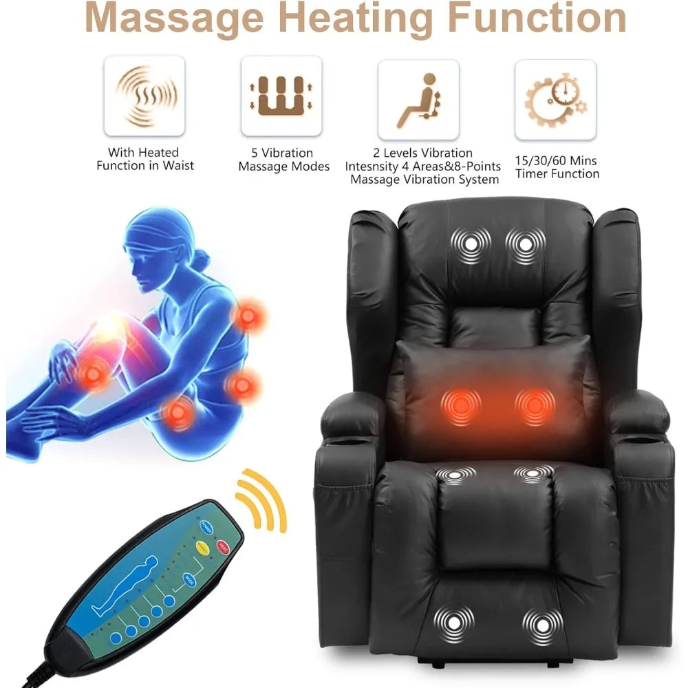 IPKIG Power Lift Chairs Recliners for Elderly with Massage and Heated, Faux Leather Power Recliner Chair with USB Ports/2 Remote