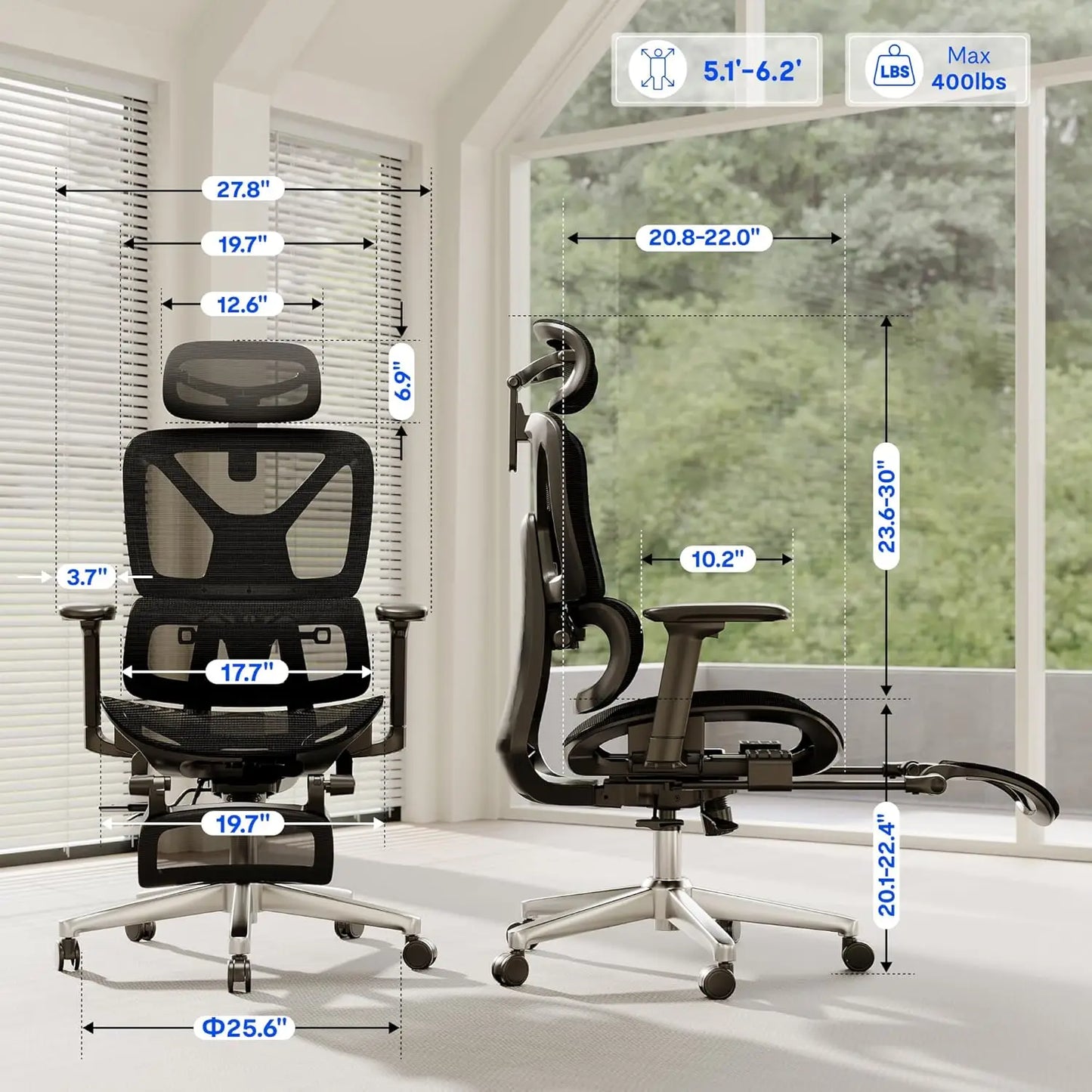 Premium Ergonomic Office Chair,3D Adjustable Armrests,Dynamic Lumbar Support,Recline Tilt & Footrest, Custom