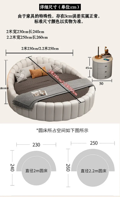 W round Bed Double Modern Simple round Leather Princess Large and Small Apartment Type Master Bedroom Marriage Bed Hotel
