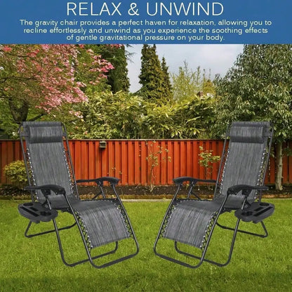 Chair Zero Gravity Lounge Chairs Outdoor Adjustable Reclining Steel Mesh Folding Recliner For Pool Beach With Pillows, Cup Tray