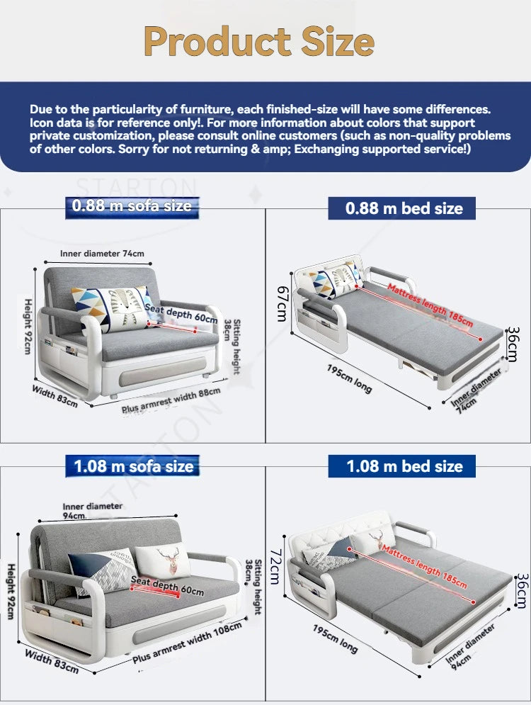 Foldable Living Room Multifunctional Sofa Bed Fabric Sponge Filled Sitting and Lying Sofa Bed With Storage