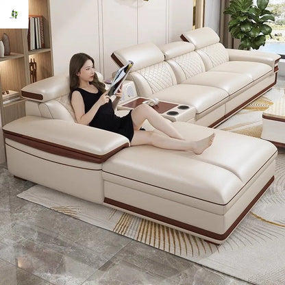 Modern simple leather sofa living room home light luxury sofa concubine combination