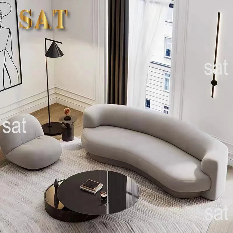 Fabric Living Room Sofas European Beige Italian Curved Luxury Couch Double Modern Designer Divano Soggiorno Home Furniture