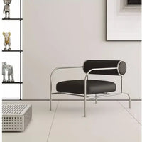 Art Deco Style Chrome & Leather Lounge Chair,Accent Leisure Chair with Geometric Metal Frame,Retro Furniture for Living Room