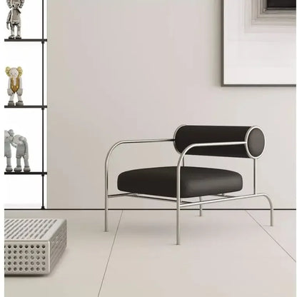 Art Deco Style Chrome & Leather Lounge Chair,Accent Leisure Chair with Geometric Metal Frame,Retro Furniture for Living Room