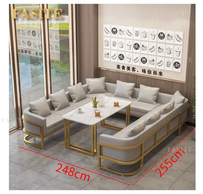 Linlamim Fabric Sofa Set Furniture Living Room Sofa Set with Desk and Stools / Big U Shape Cloth Couch Sofas for Home Furniture