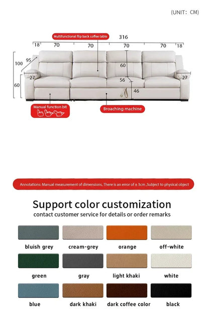 L-shaped Living Room Sofa Leather Electric Recliner Sofa Multi-functional Sofa Bed Folding Small Furniture with Storage Space