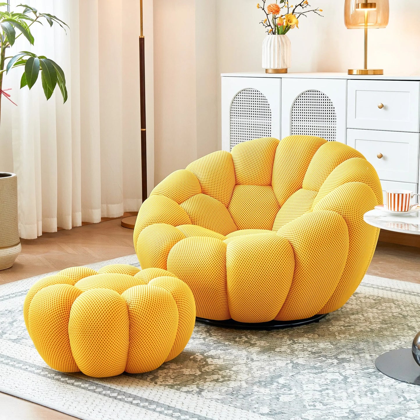 Modern Pumpkin Chair Luxury Bubble Sofa Single Lounge Seat Lazy Recliner for Bedroom Balcony Living Room Aesthetic Accent