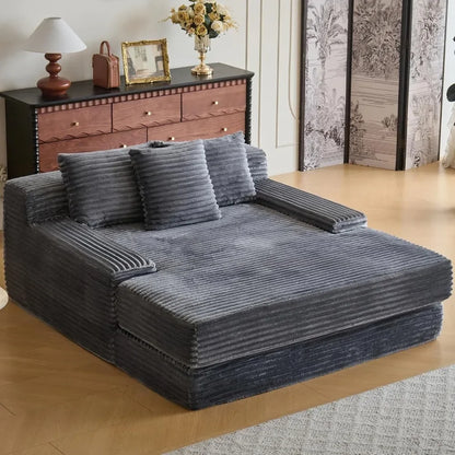 67'' Indoor Chaise Lounge Chair Oversized Upholstered Sofa Bed Modern Deep Seat Comfy Corduroy Sleeper Couch