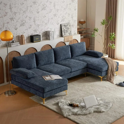 Convertible Sectional Sofa with Chaise Chenille Fabric Upholstered for Living Room, 110" U-Shape Sofa Couch 4-Seat Couch