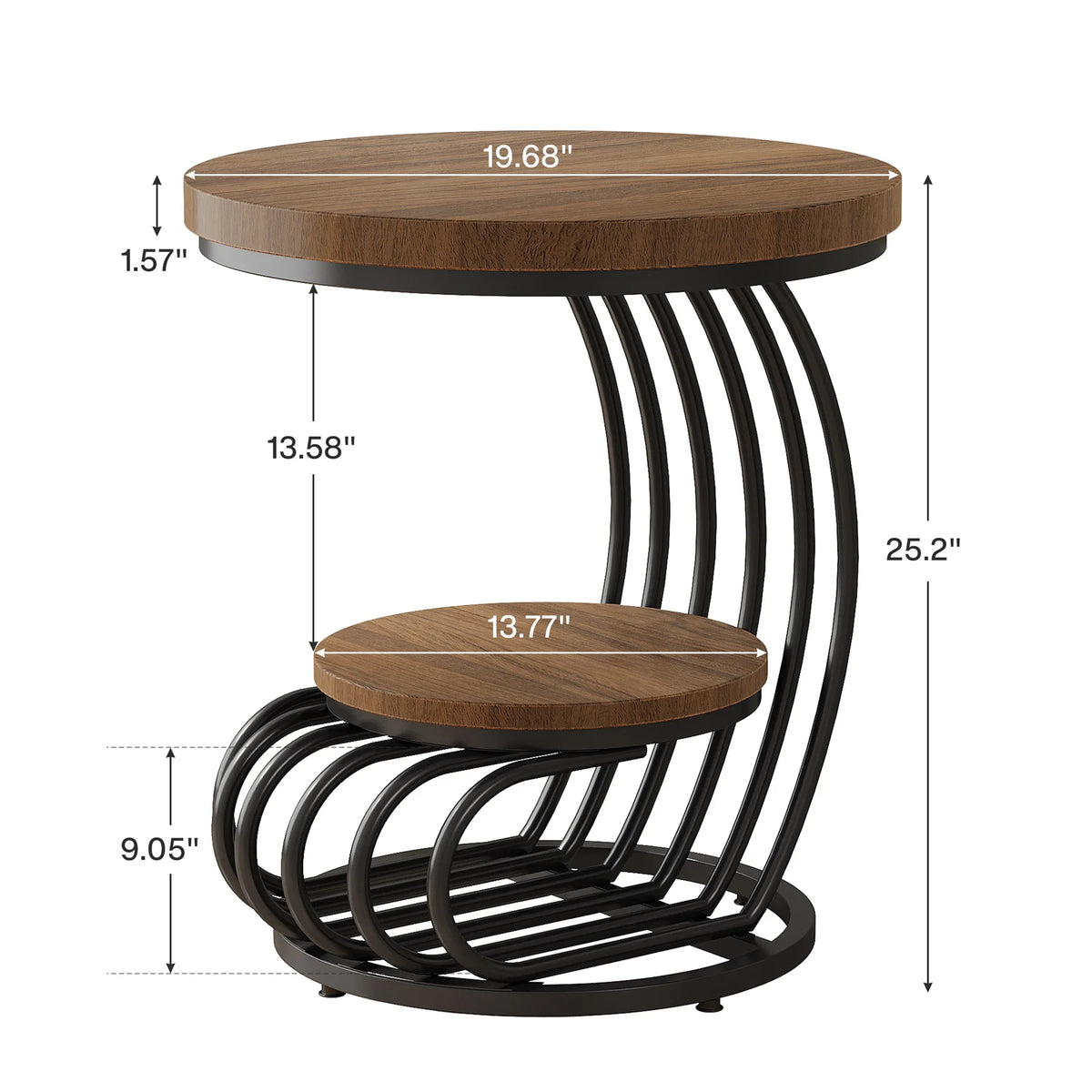 Tribesigns Gold Round End Table: 2 Tiers Faux Marble Side Table with Storage Shelf, Modern White Gold Bedside Nightstand