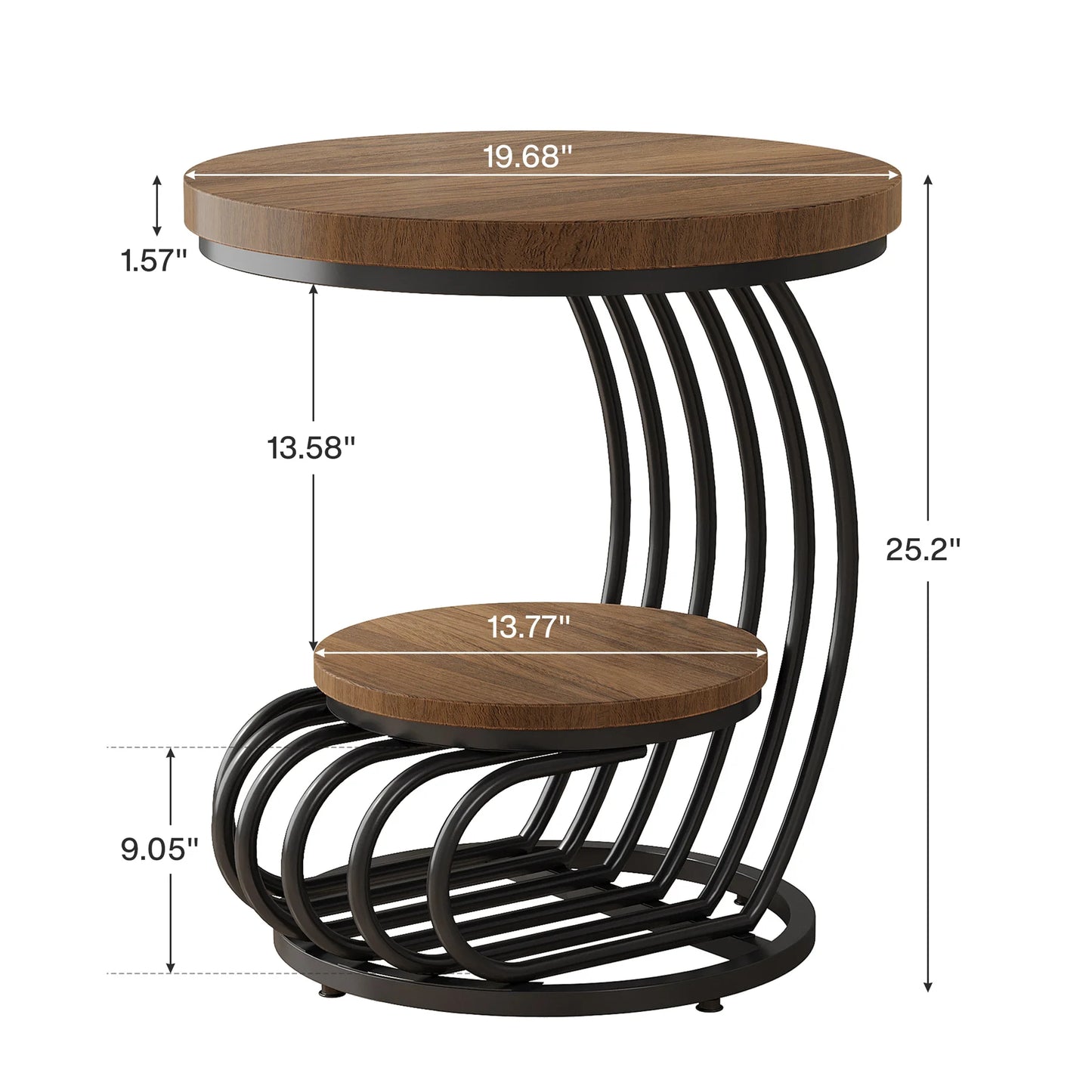 Tribesigns Gold Round End Table: 2 Tiers Faux Marble Side Table with Storage Shelf, Modern White Gold Bedside Nightstand