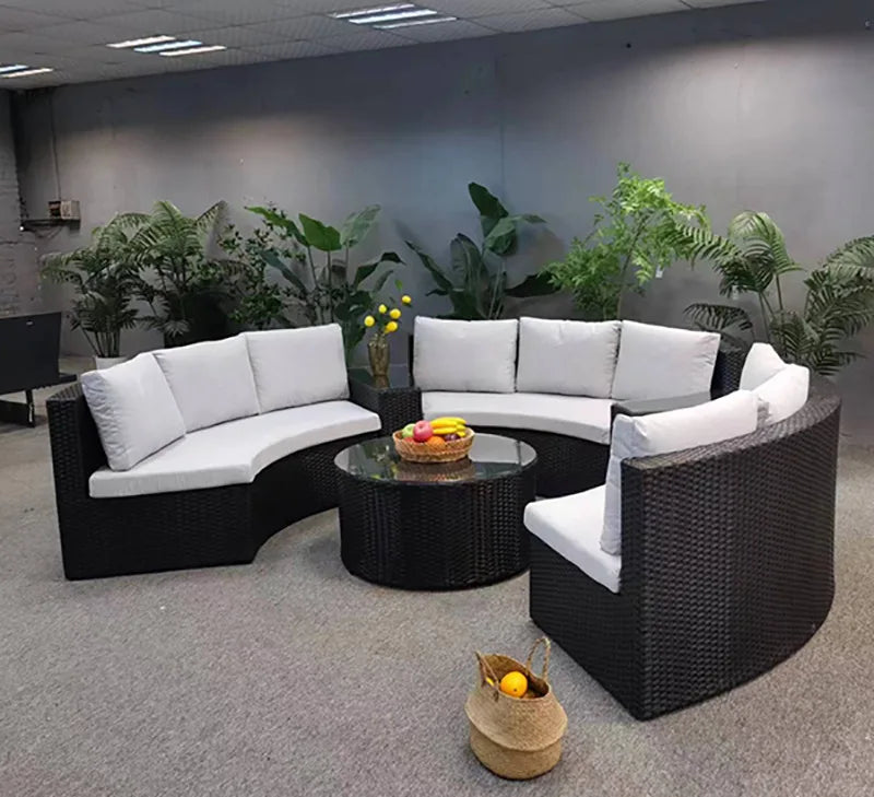 Outdoor sofa courtyard villa garden outdoor arc leisure combination aluminum alloy waterproof sunscreen rattan sofa