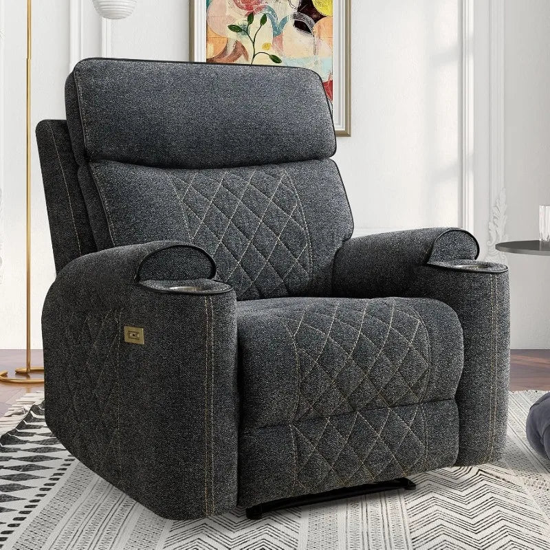 HAOMARKETS Electric Recliner Chair, Soft Fabric Power Recliners with Metal Cup Holders, Single Overstuffed Heavy Duty Reclining