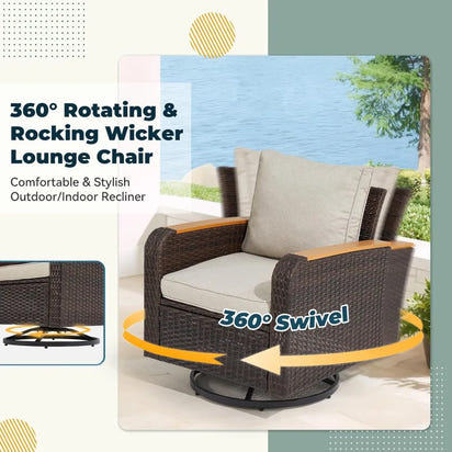 6-Piece Wicker Patio Furniture Set, Outdoor Conversation Set with PE Rattan Sectional Sofa & Swivel Chairs – Ideal for Indoor