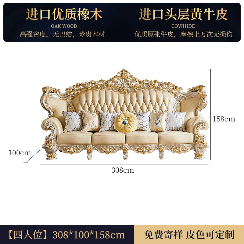 Luxury Couch Living Room Sofa Genuine Leather Solid Wood Living Room Sofa Elegant Europe Canape Salon Home Furniture