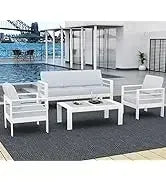 PatioLix 8 Piece Patio Furniture with 44"Propane Gas Fire Pit Table. Outdoor Sectional Conversation Set Wicker Rattan Sofa