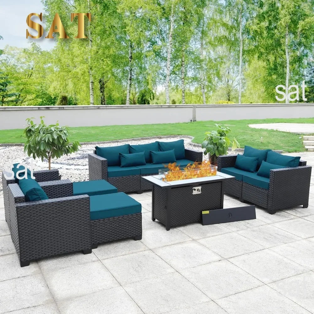 ##For Garden Furniture Set 7 PCS, Garden Fire Pit Table Patio Sets, No-Slip Cushions and Waterproof Covers, Garden Furniture Set