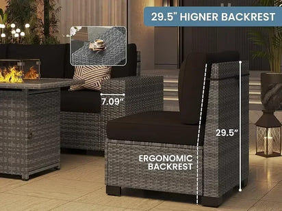 QAZ8-7 Piece Patio Furniture Set Fire Pit Table. Outdoor Conversation Sets Wicker Rattan Sectional Sofa with Coffee TSZ