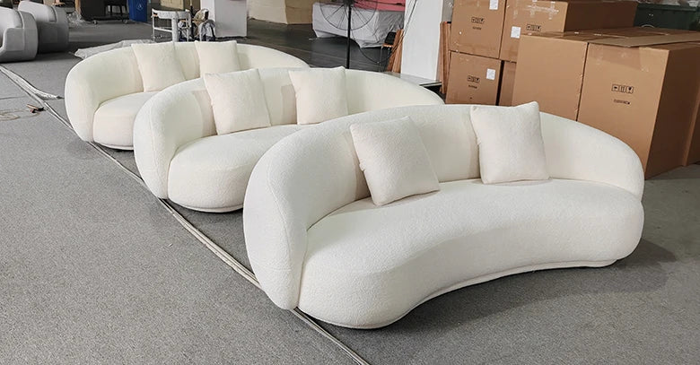 Modern Villa Living Room Single Three Person Sofa Set Household Beige Lamb Fabric Cashew Nut Arc Creative Sofa