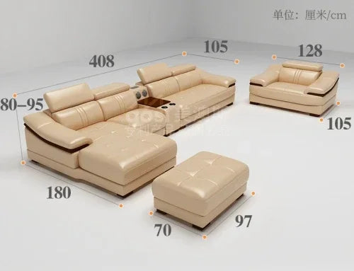 Genuine leather sofa head layer cowhide small unit,simple and modern functional, fashionable leather sofa combination decoration