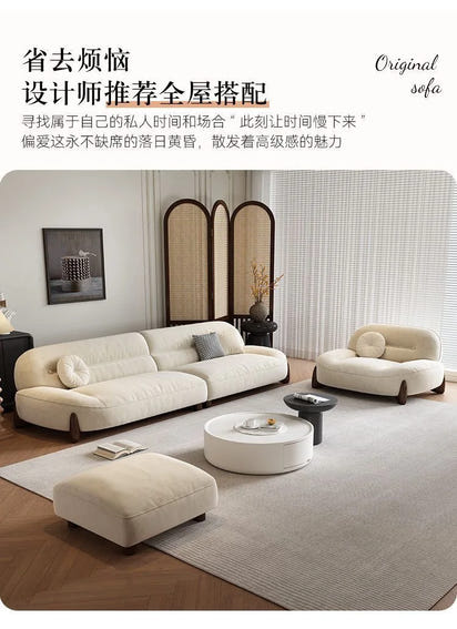 Simple modern fabric sofa, straight row Italian style, minimalist cream arc