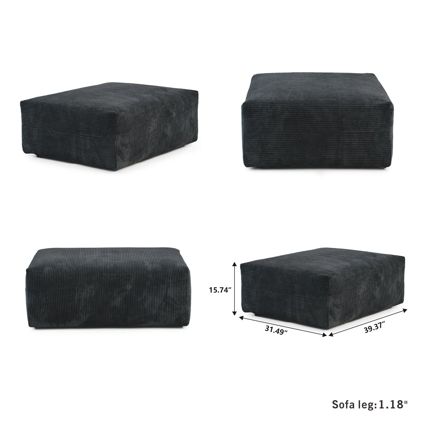 Modern Corduroy Fabric Sectional Couch with 4 Pillows 102" L-Shaped Sofa with Chaise Ottoman Hardwood Frame Sofa for Living Room