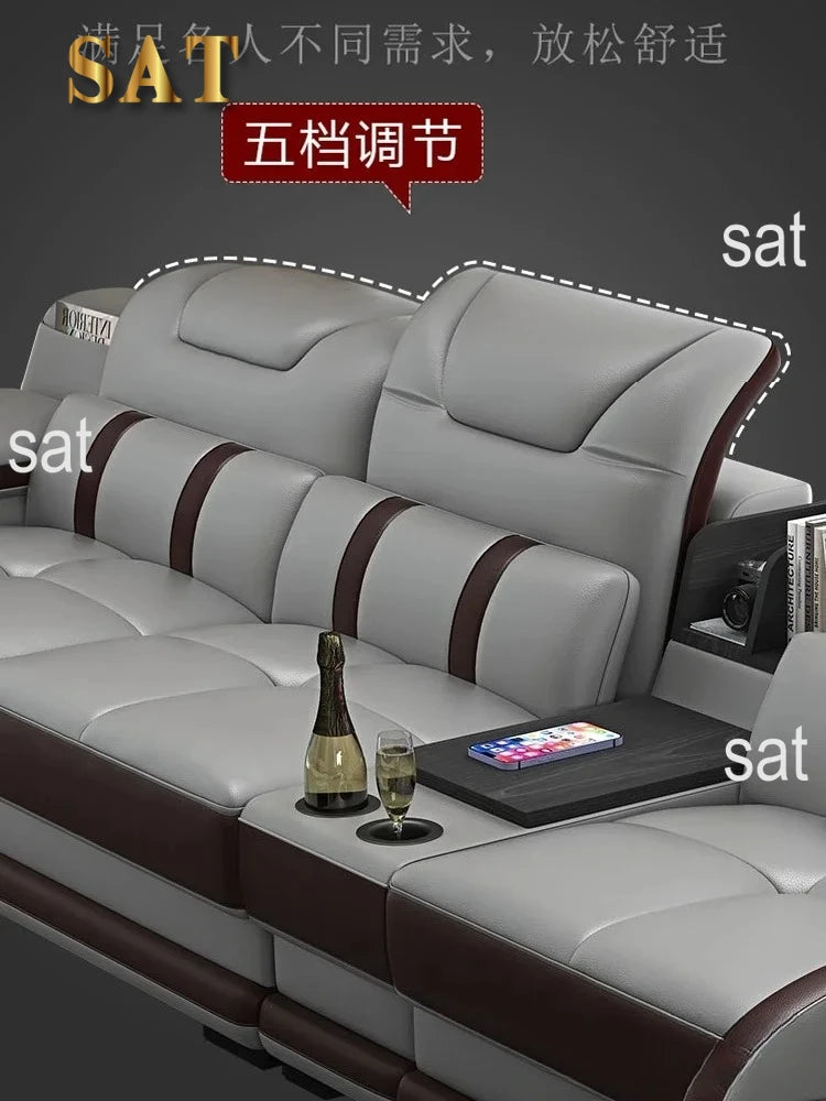 for| Italian Genuine Leather Sectional Sofa with Bluetooth, Speaker, Functional Headrest, Massage Chaise | Big Corner Couch