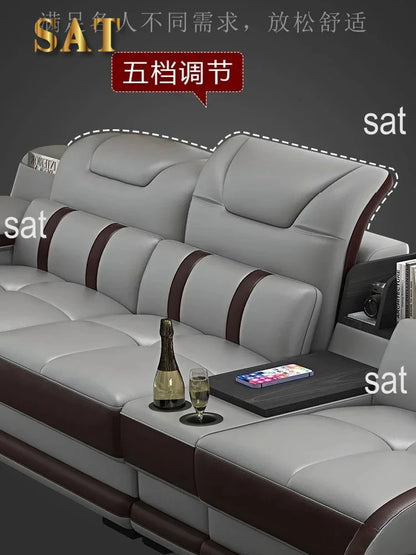 for| Italian Genuine Leather Sectional Sofa with Bluetooth, Speaker, Functional Headrest, Massage Chaise | Big Corner Couch