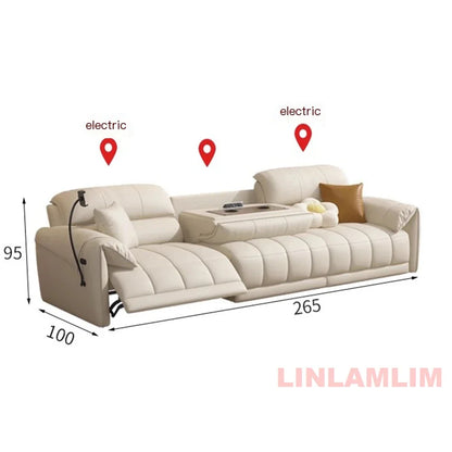 Modern Electric Reclining Sofa with Adjustable Footrest, USB, and Foldable Center Console – Italian Genuine Leather Power Sofa