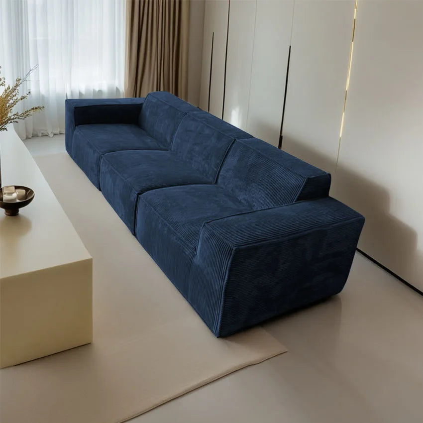 Three-Seater Sofa Vacuum Compressed Sofa Tofu Block Retro Corduroy Fabric, Durable Pure Sponge, Frameless, Minimalist Living Roo