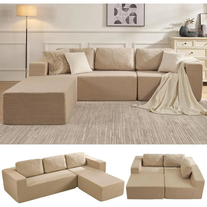 106" Modular Sectional Couch Left/Right Facing Convertible, L-Shape Modern Teddy Sofa, Deep Seat Upholstered Foam,Customized