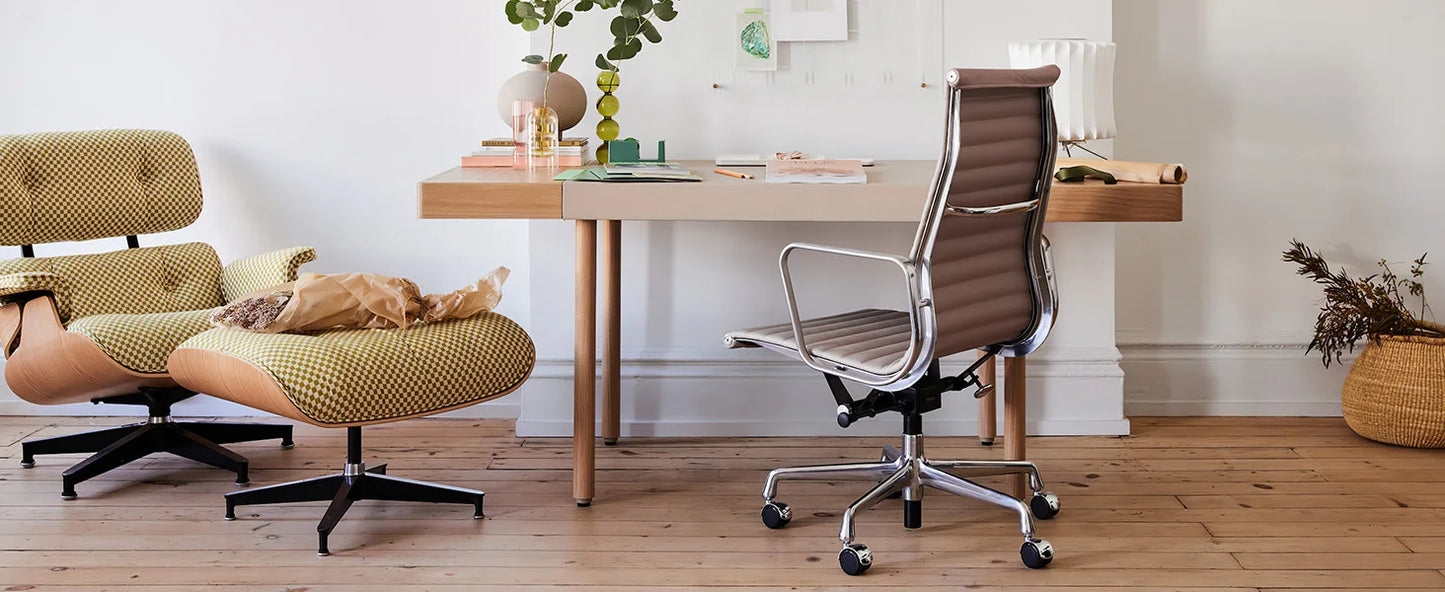 High Mid Back Ribbed Office Chair Genuine Leather Swivel Chair Adjustable Ergonomic Computer Chair with Aluminium Alloy Frame