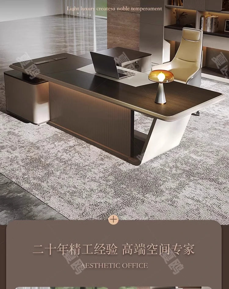 High Quality Light LuxuryOffice Desk Boss L Shaped Work Manager Computer Desks Executive Shelf Escritorio Oficina Furniture