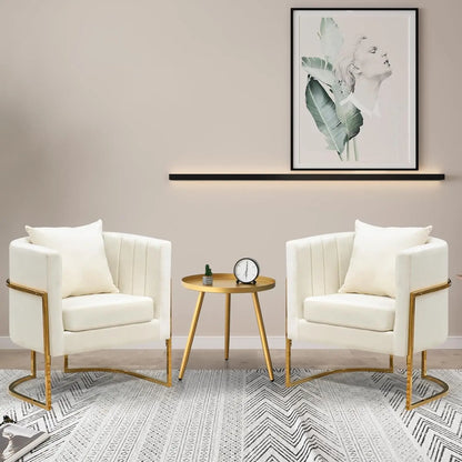 Velvet Modern Accent Chair, Upholstered Barrel Armchair Mid Century with Pillow for Living Room, Comfy Single, Customized