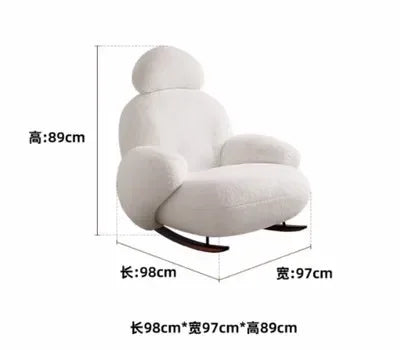 S White Rocking Chair Reclining and Sleeping Cream Single Plush Rocking Chair Lazy Sofa Balcony Leisure Chair  furniture