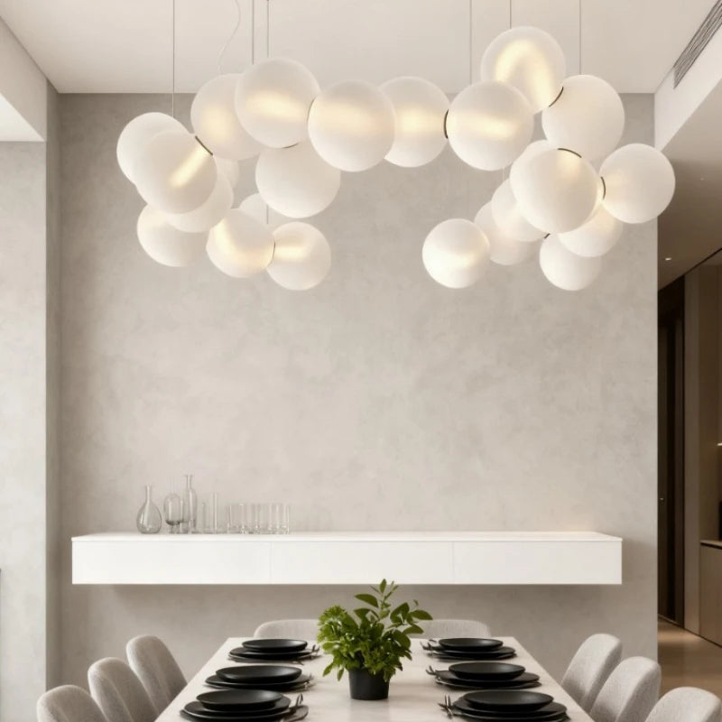 SANDYHA French Style Acrylic Ball Pendant Lights Creative Hanging Chandelier LED Lamps for Living Room Dining Table Modern Home