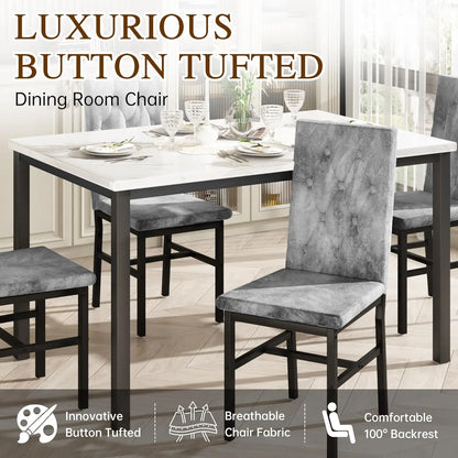 Dining Table Set for 4, Faux Marble Small Kitchen Table Chairs Set of 4 with Luxurious Button Tufted Dinner Chairs