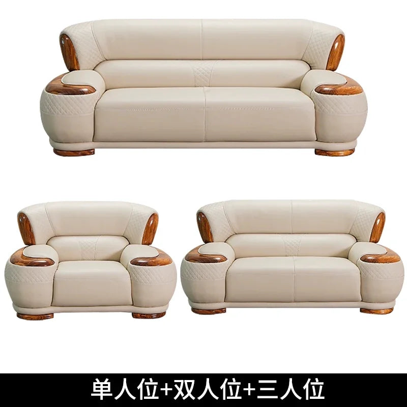 New Chinese ebony leather sofa living room modern first layer cowhide 1234 combination  FT