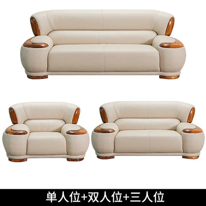 New Chinese ebony leather sofa living room modern first layer cowhide 1234 combination  FT