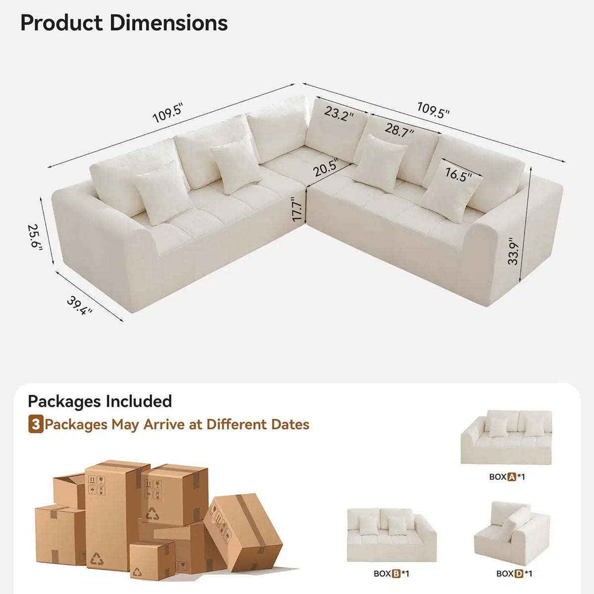 110''Modular Sectional Couches for Living Room, Compressed Sectional Sofa, Oversized L Shaped 5 Seater Upholstere