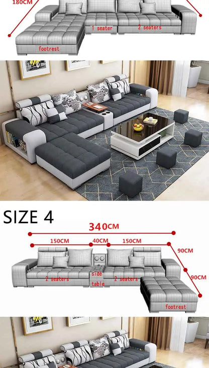 Modern Fabric Sofa Set Furniture Living Room Sofa Set with USB and Stools U Shape Cloth Couch Sofas for Home Furniture 1903