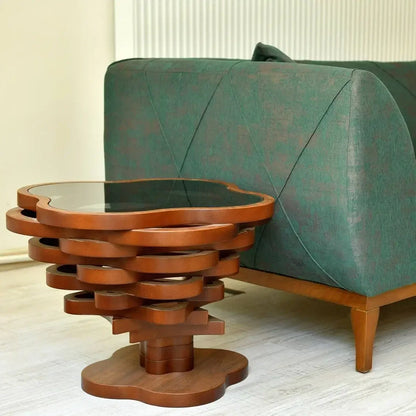 Meubles de salon en noyer naturel, table basse moderne faite à la main, menuiserie, décoration de bord solide